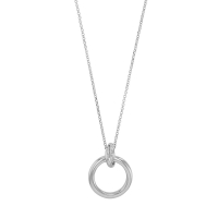 Collier cercle épais et petit cercle entrelacé, argent 925/1000 platiné