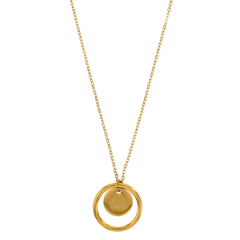 Collier cercle et rond avec gravure love, acier doré