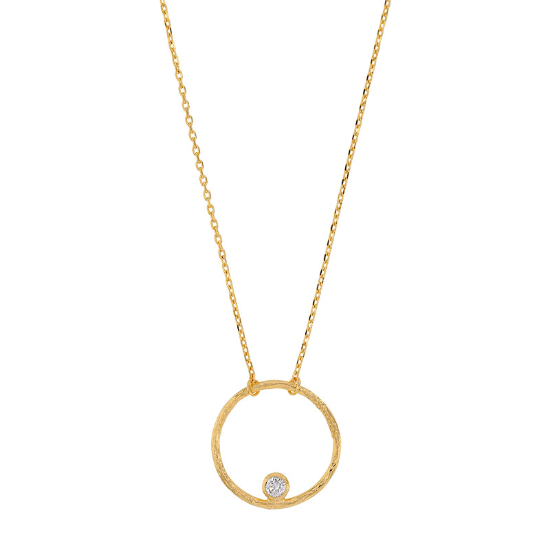 Collier cercle martelé en Plaqué or orné d'un oxyde de zirconium serti clos