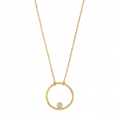 Collier cercle martelé en Plaqué or orné d'un oxyde de zirconium serti clos