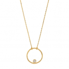 Collier cercle martelé en Plaqué or orné d'un oxyde de zirconium serti clos