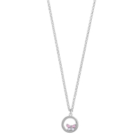 Collier cercle papillon émail rose et blanc en argent 925/1000 rhodié