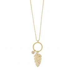 Collier cercle perlé argent 925/1000 doré - avec oxyde de zirconium et feuille découpée en filigrane