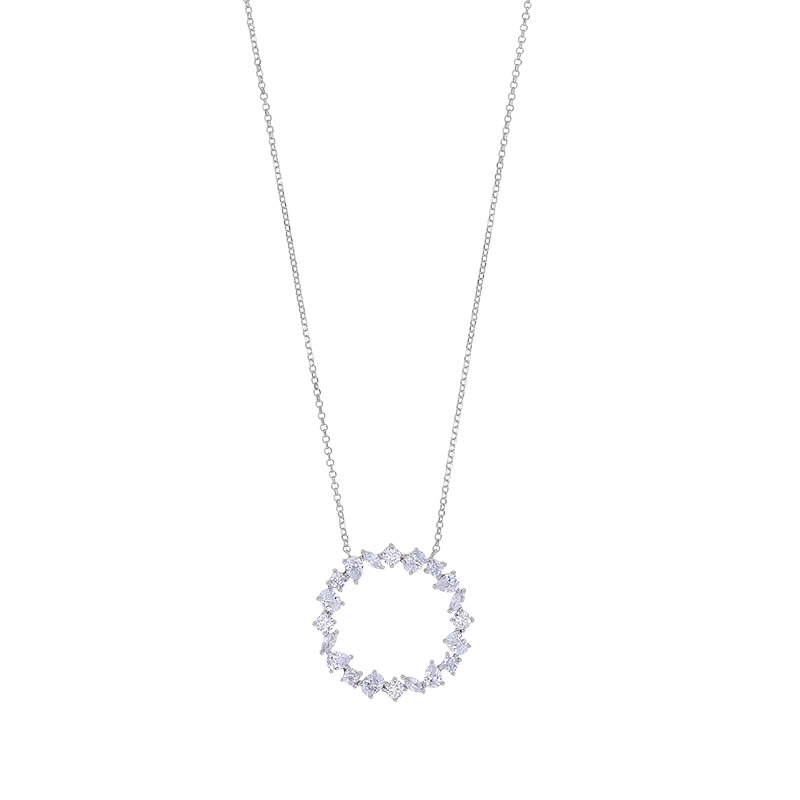 Collier cercle serti d'oxydes en argent 925/1000 rhodié