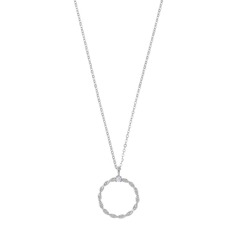 Collier cercle torsadé orné d'un oxyde, argent 925/1000 rhodié