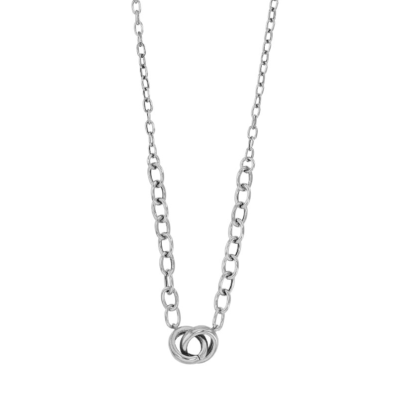 Collier 2 cercles entrelacés lisses, mailles forçat argent 925/1000 platiné