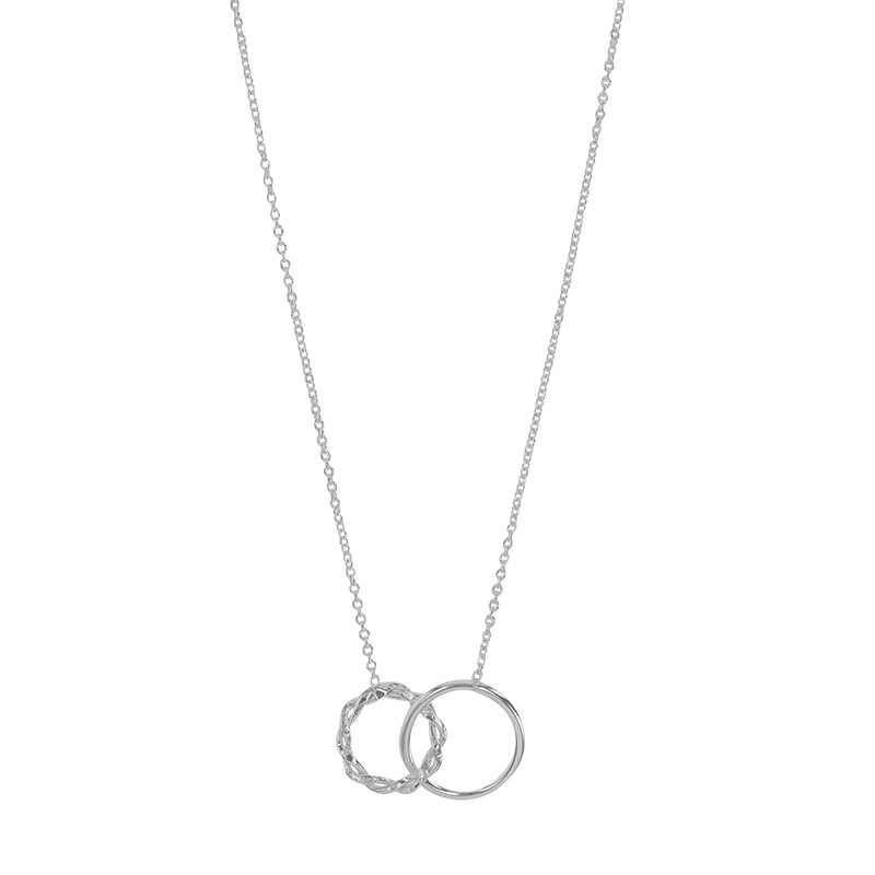 Collier cercles entrelacés torsadés et lisses, argent 925/1000