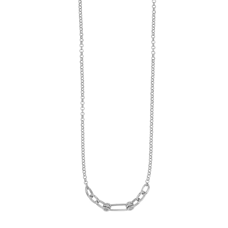 Collier cercles et ovales entrelacés maille jaseron, fermoir menotte en argent 925/1000 rhodié