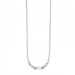Collier cercles et ovales entrelacés maille jaseron, fermoir menotte en argent 925/1000 rhodié