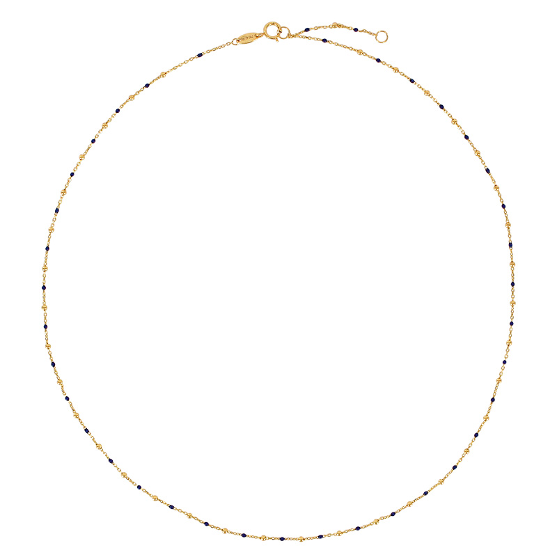 Collier chaîne forçat avec petites perles et émail bleu, Or 750/1000