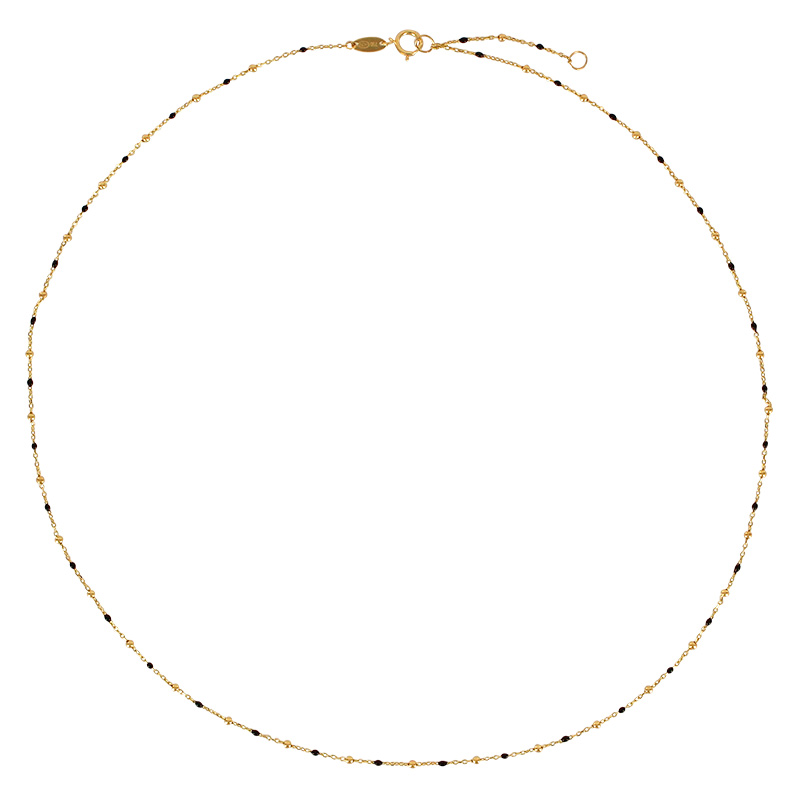 Collier chaîne forçat avec petites perles et émail noir, Or 750/1000