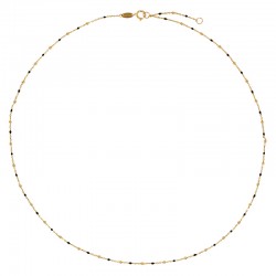 Collier chaîne forçat avec petites perles et émail noir, Or 750/1000