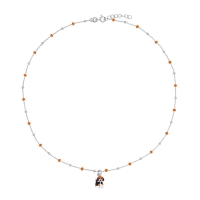 Collier chiot, boules émaillées orange, argent 925/1000 rhodié