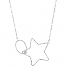 Collier CIRCLE MANIA en argent rhodié 925/1000 avec 1 ovale et 1 étoile aspect diamantée entrelacés