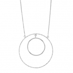 Collier CIRCLE MANIA en argent rhodié 925/1000 avec 2 cercles dont 1 aspect diamanté