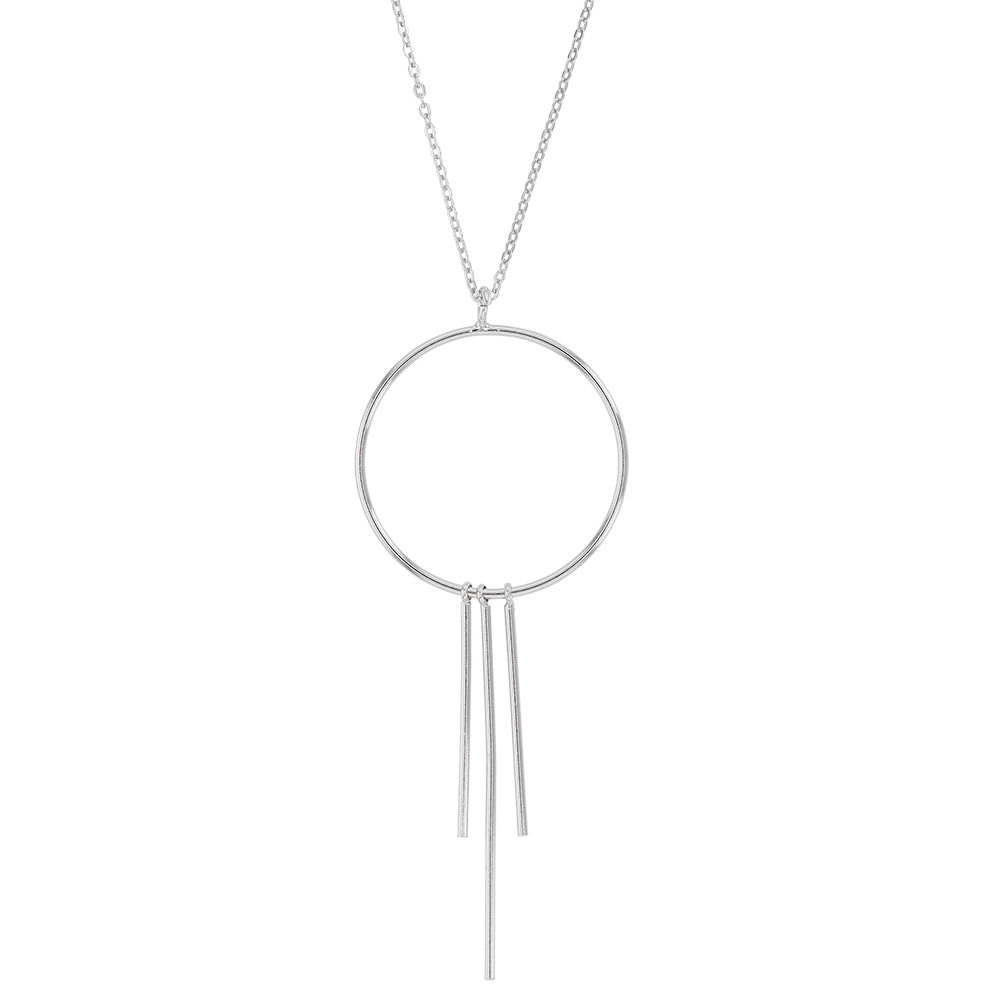 Collier CIRCLE MANIA en argent 925/1000 rhodié cercle évidé et pendants