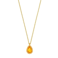 Collier Citrine taille poire 6 x 4mm, entourage perlé Or 750/1000