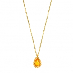 Collier Citrine taille poire 6 x 4mm, entourage perlé Or 750/1000