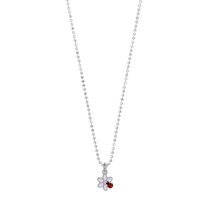 Collier coccinelle sur fleur émaillée multicolore, maille perlée et diamantée argent 925/1000 rhodié
