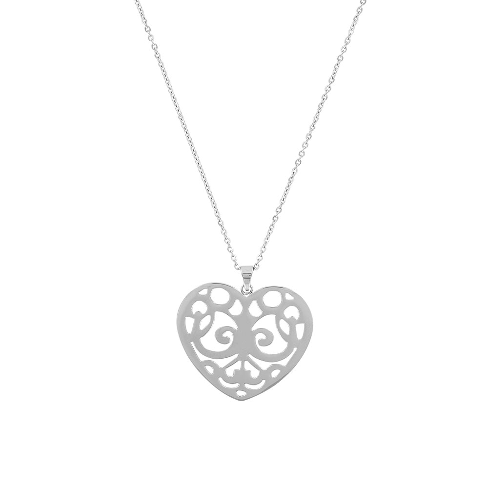 Collier coeur ajouré acier 44 + 5cm