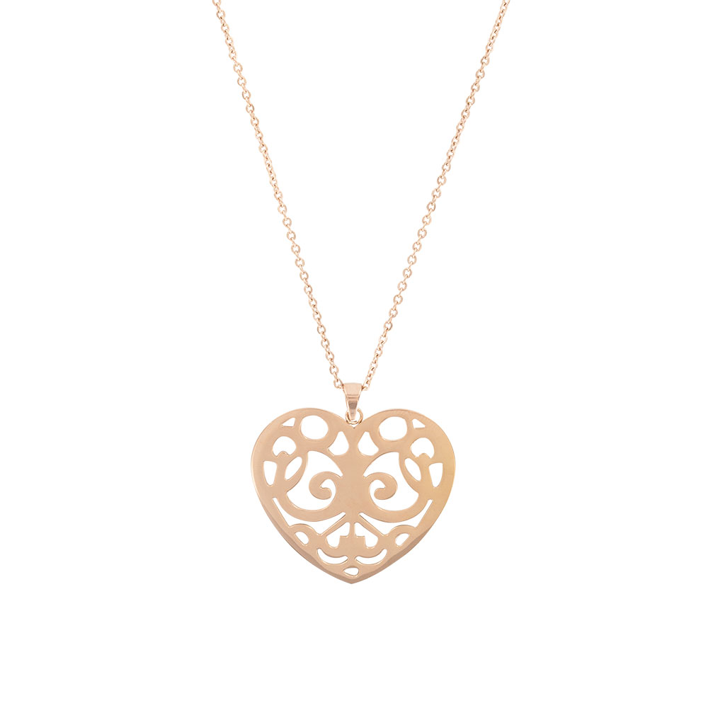 Collier coeur ajouré acier rose 44 + 5cm