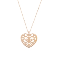 Collier coeur ajouré acier rose 44 + 5cm