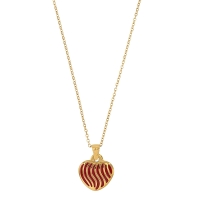 Collier coeur ajouré et spirale émail rouge, acier doré