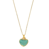 Collier coeur ajouré et spirale émail turquoise, acier doré