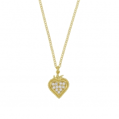 Collier coeur aspect perlé et oxydes en argent 925/1000 doré