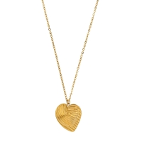 Collier coeur aspect strié, acier doré