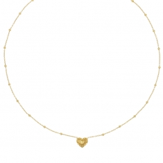 Collier coeur aspect strié et boules en argent 925/1000 doré