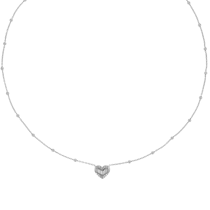 Collier coeur aspect strié et boules en argent 925/1000 doré