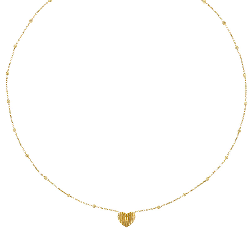 Collier coeur aspect strié et boules en argent 925/1000 doré