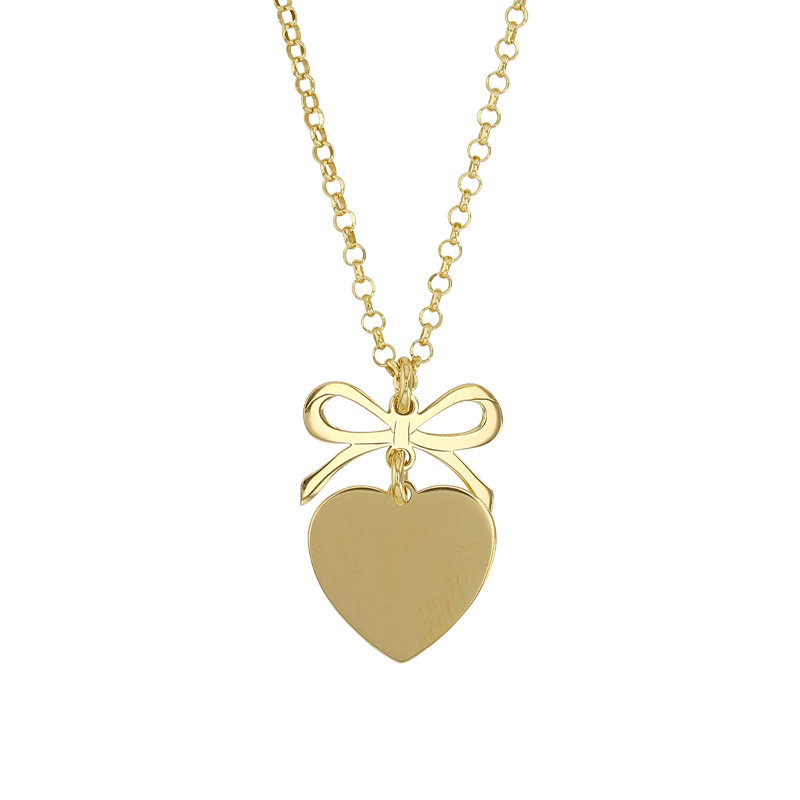 Collier coeur avec noeud en argent 925/1000 doré