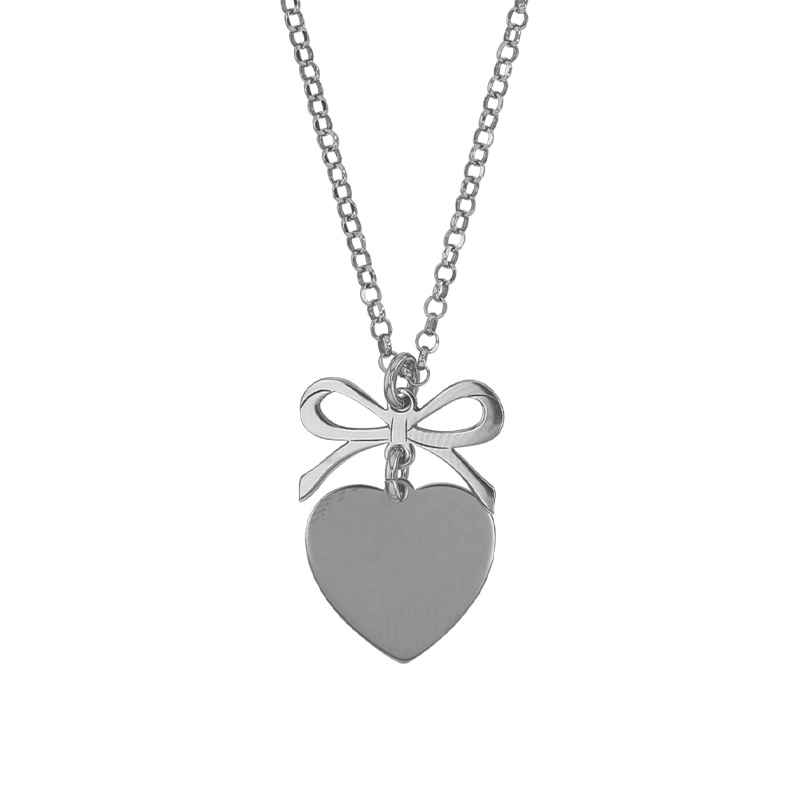 Collier coeur avec noeud en argent 925/1000 rhodié