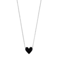 Collier coeur émail noir, argent 925/1000 platiné