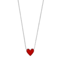 Collier coeur émail noir, argent 925/1000 platiné