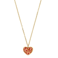 Collier coeur en émail rose, acier doré