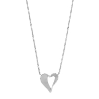 Collier coeur en relief ajouré et diamanté, argent 925/1000 platiné