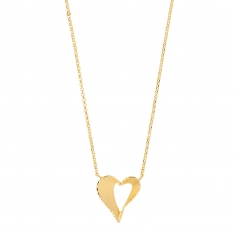 Collier coeur en relief ajouré et diamanté, argent 925/1000 platiné