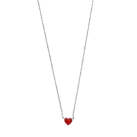 Collier coeur en résine rouge, argent 925/1000 rhodié