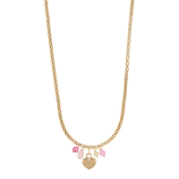 Collier coeur et cristaux en dégradé rose, argent 925/1000 doré