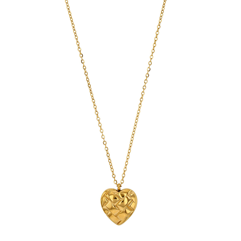 Collier coeur motif damier, acier doré