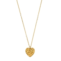 Collier coeur motif damier, acier doré