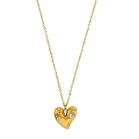 Collier coeur orné d'un oxyde en forme de coeur, acier doré