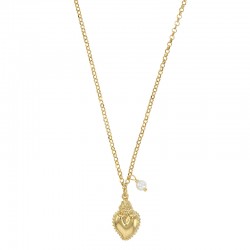 Collier coeur orné d'une perle de culture d'eau douce, argent 925/1000 doré