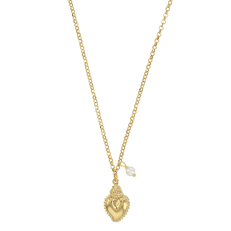 Collier coeur orné d'une perle de culture d'eau douce, argent 925/1000 doré