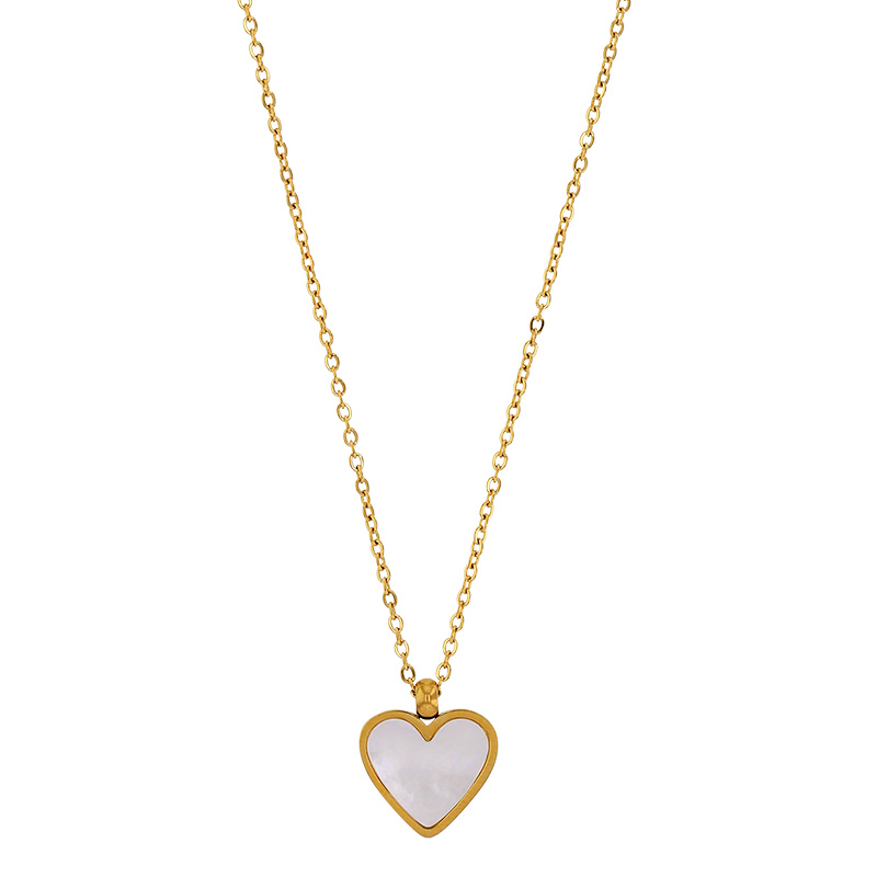 Collier coeur orné de nacre, acier doré