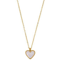 Collier coeur orné de nacre, acier doré