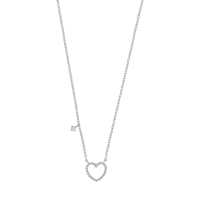 Collier coeur perlé et un oxyde en pampille, argent 925/1000 rhodié